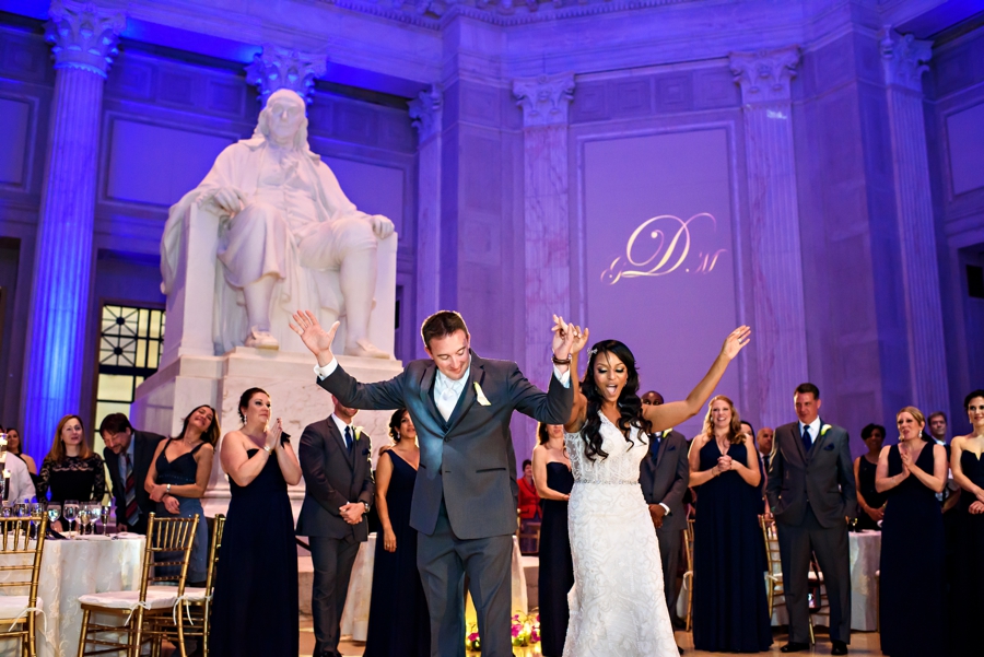 Franklin Institute Wedding Reception A newly married couple share their first dance at their reception at The Franklin Institute in Philadelphia.